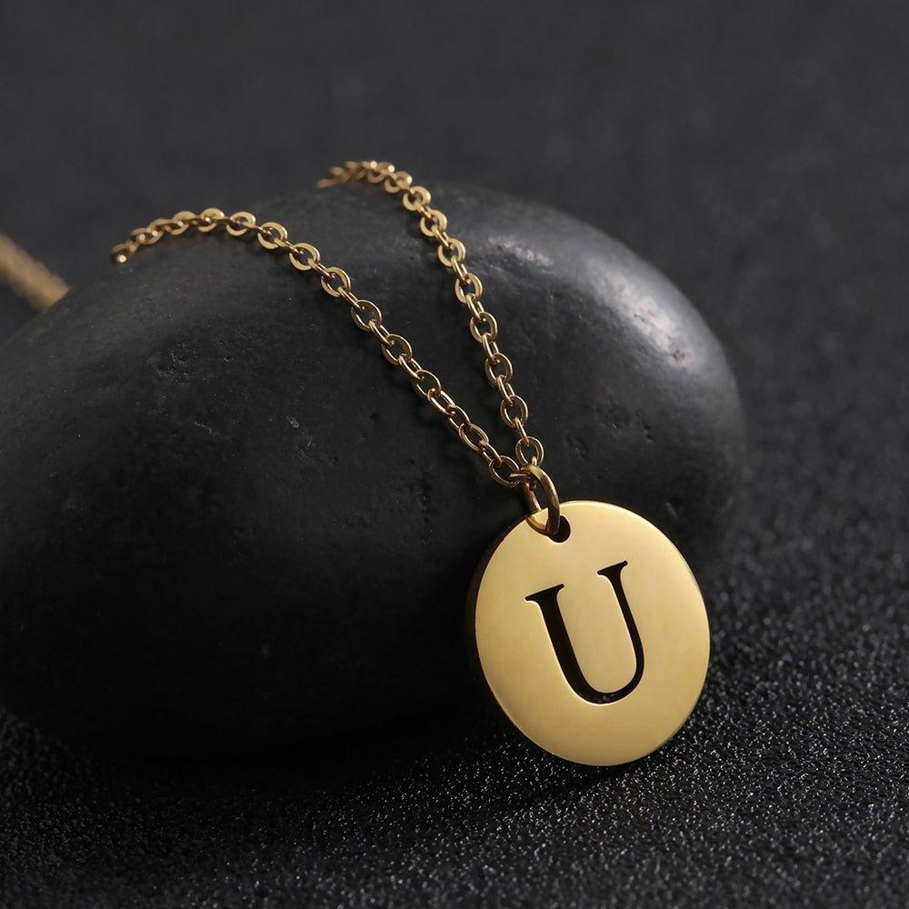 Collier pendentif lettre initiale cercle plat - MonPendentif