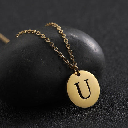 Collier pendentif lettre initiale cercle plat - MonPendentif
