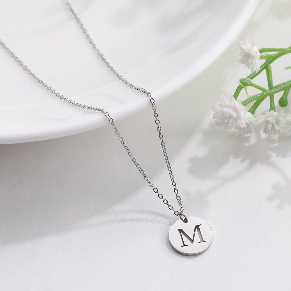 Collier pendentif lettre initiale cercle plat - MonPendentif