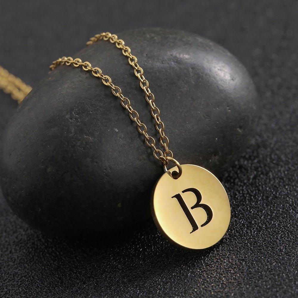 Collier pendentif lettre initiale cercle plat - MonPendentif