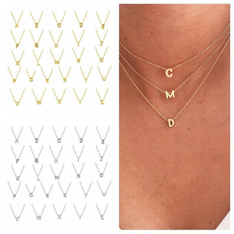 Collier pendentif lettre initiale en argent 925