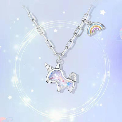 Collier pendentif licorne arc en ciel