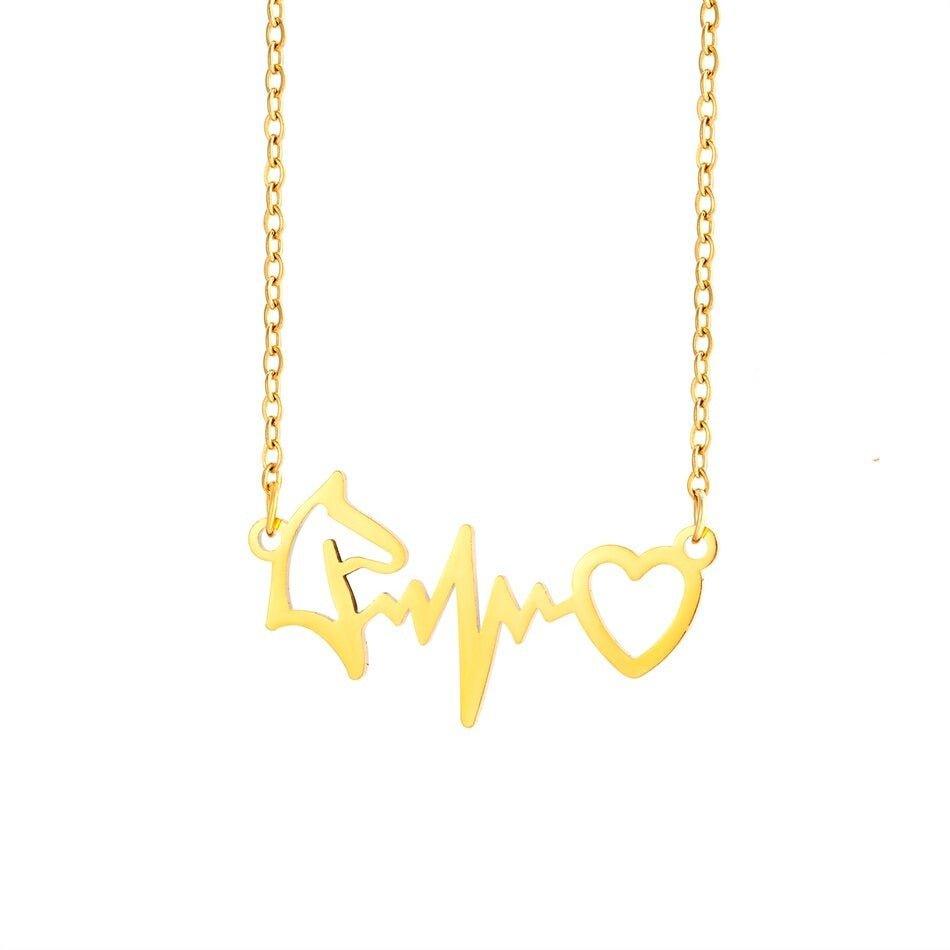 Collier pendentif licorne cardiogramme plaqué or - MonPendentif