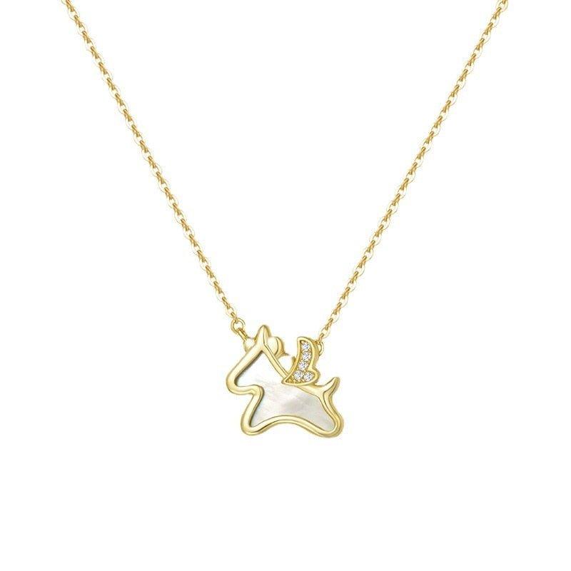 Collier pendentif licorne en coquillage de cristal