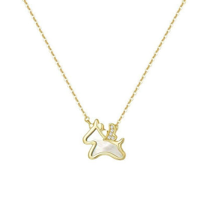 Collier pendentif licorne en coquillage de cristal