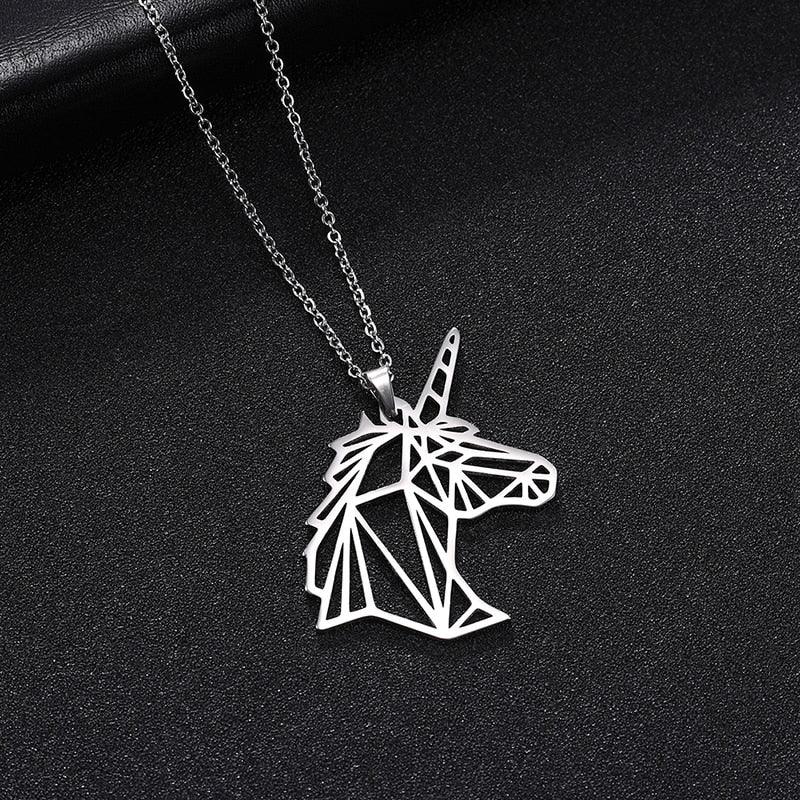 Collier pendentif licorne géométrique plat plaqué argent - MonPendentif