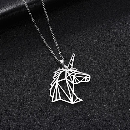 Collier pendentif licorne géométrique plat plaqué argent - MonPendentif