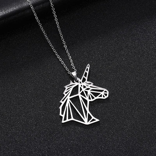 Collier pendentif licorne géométrique plat plaqué argent - MonPendentif
