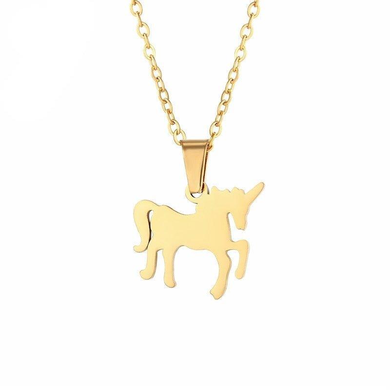 Collier pendentif licorne plat plaqué or