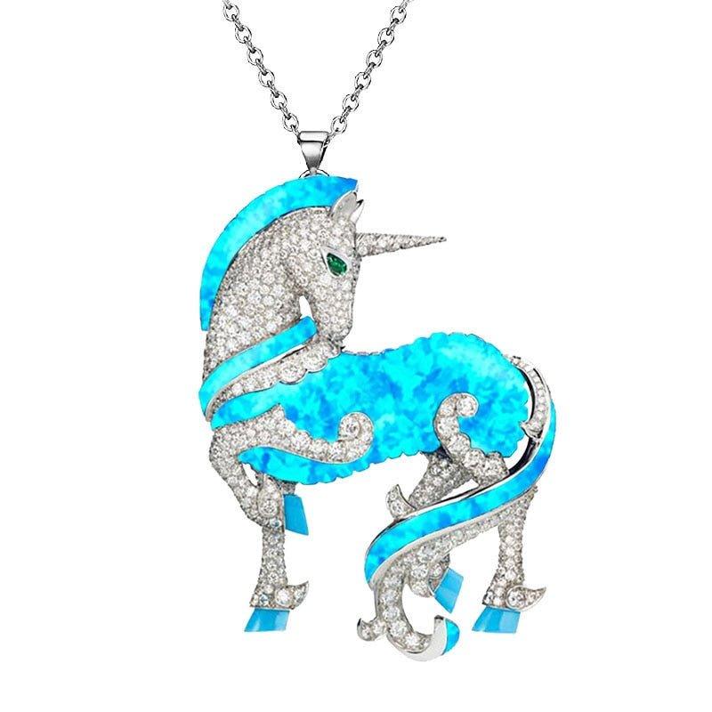 Collier pendentif licorne strass bleu et argenté - MonPendentif