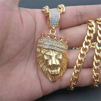 Collier pendentif lion grande maille plaqué or