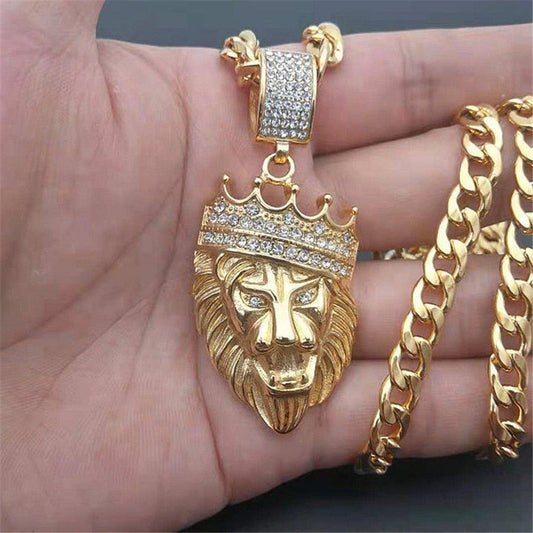 Collier pendentif lion grande maille plaqué or