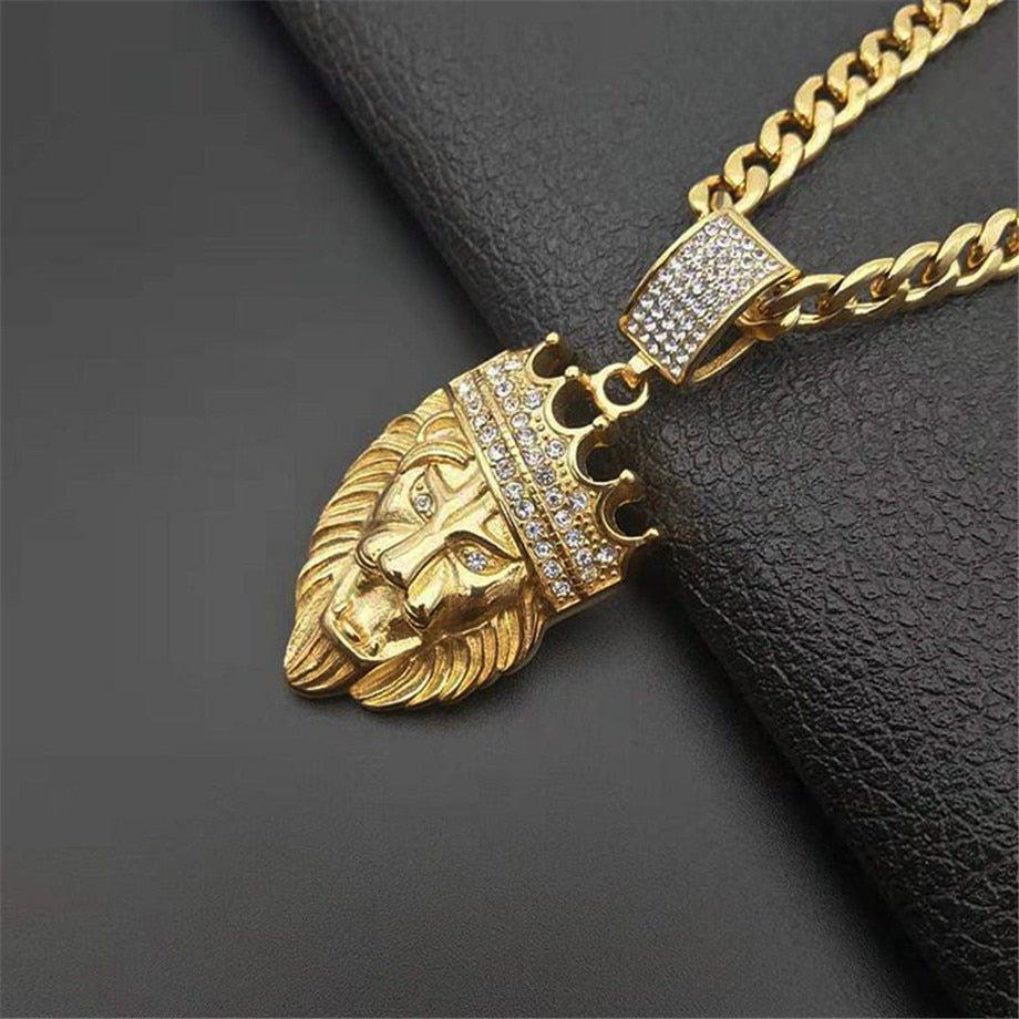 Collier pendentif lion grande maille plaqué or