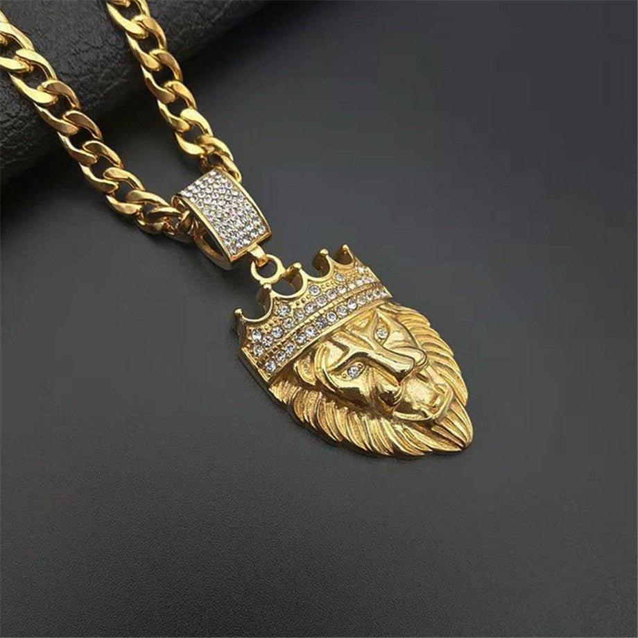 Collier pendentif lion grande maille plaqué or