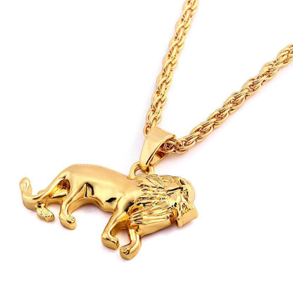 Collier pendentif lion longue chaine plaqué or