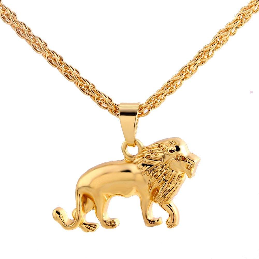 Collier pendentif lion longue chaine plaqué or