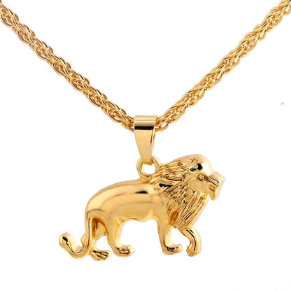 Collier pendentif lion longue chaine plaqué or