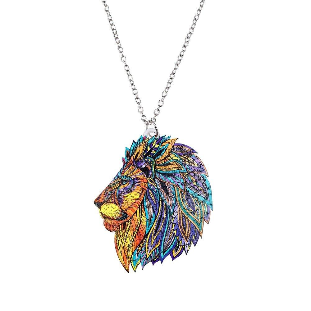 Collier pendentif lion tête colorée - MonPendentif