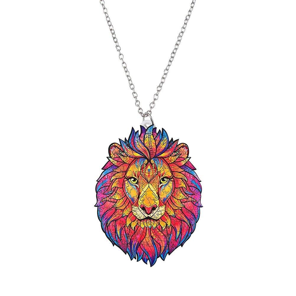 Collier pendentif lion tête colorée - MonPendentif