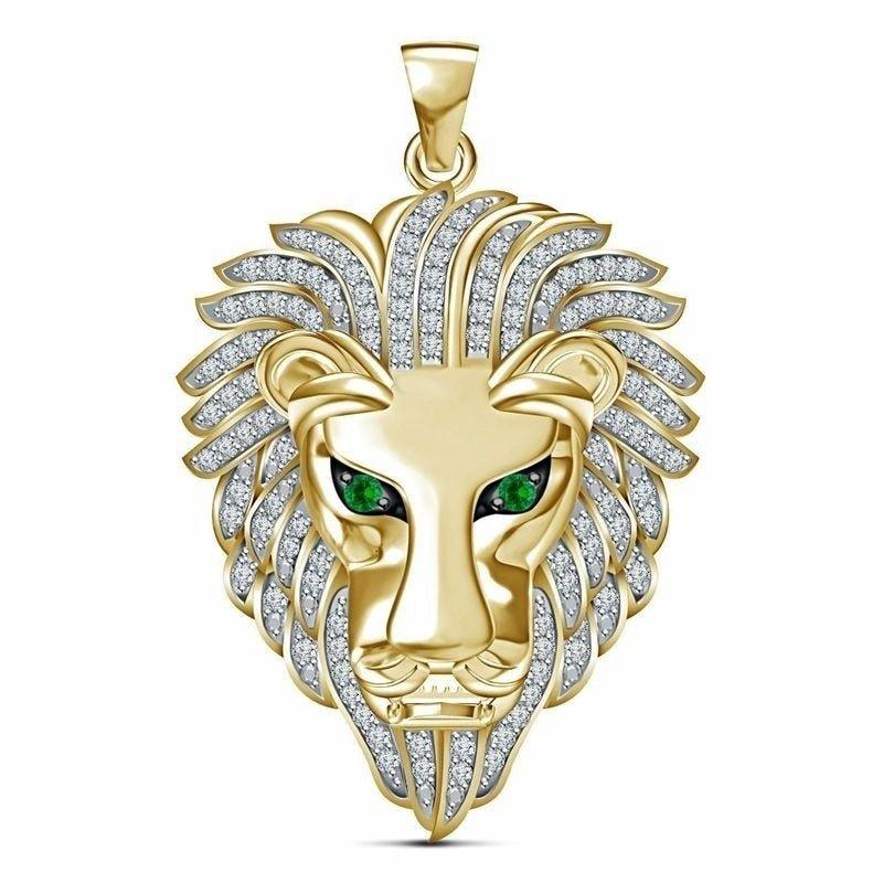 Collier pendentif lion tête strass - MonPendentif