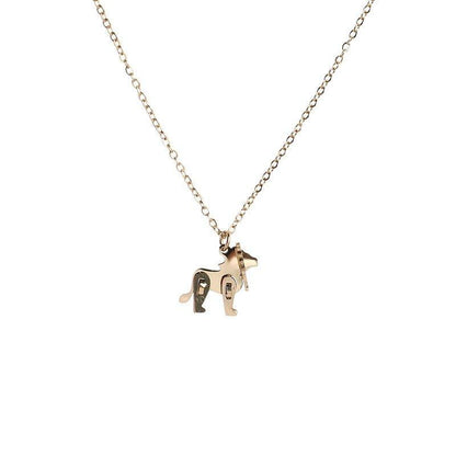 Collier pendentif lion tridimensionnel plaqué or