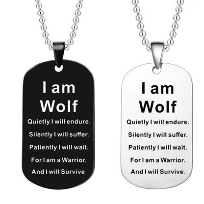 Collier pendentif loup gravé Double face