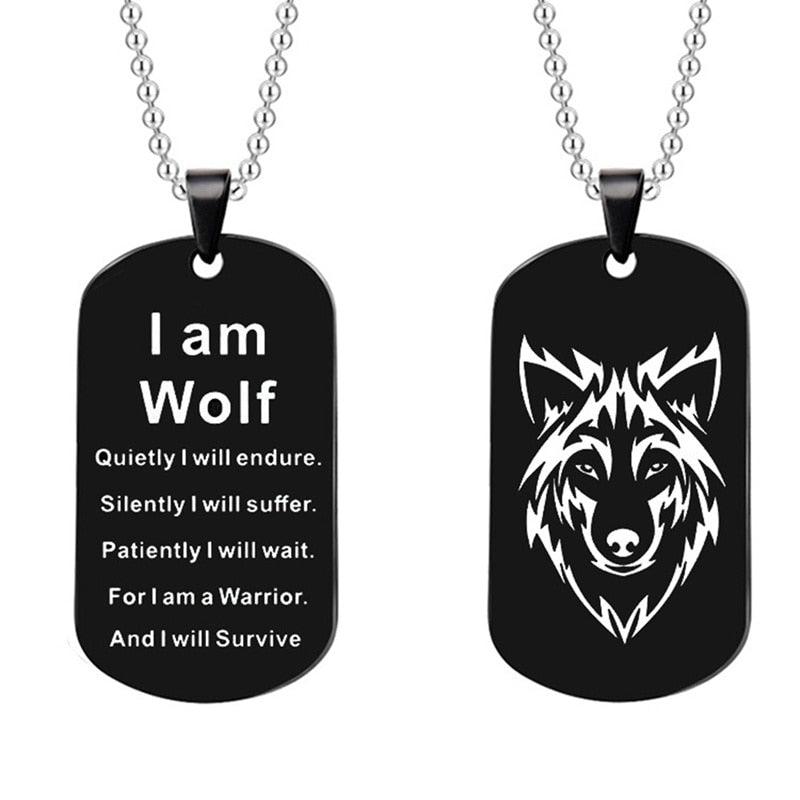 Collier pendentif loup gravé Double face - MonPendentif