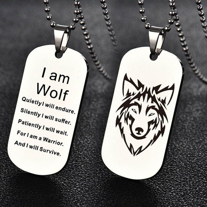 Collier pendentif loup gravé Double face - MonPendentif