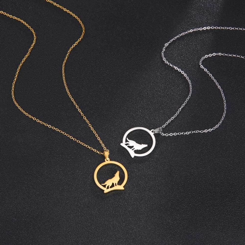 Collier pendentif loup plaqué or / or rose / argent