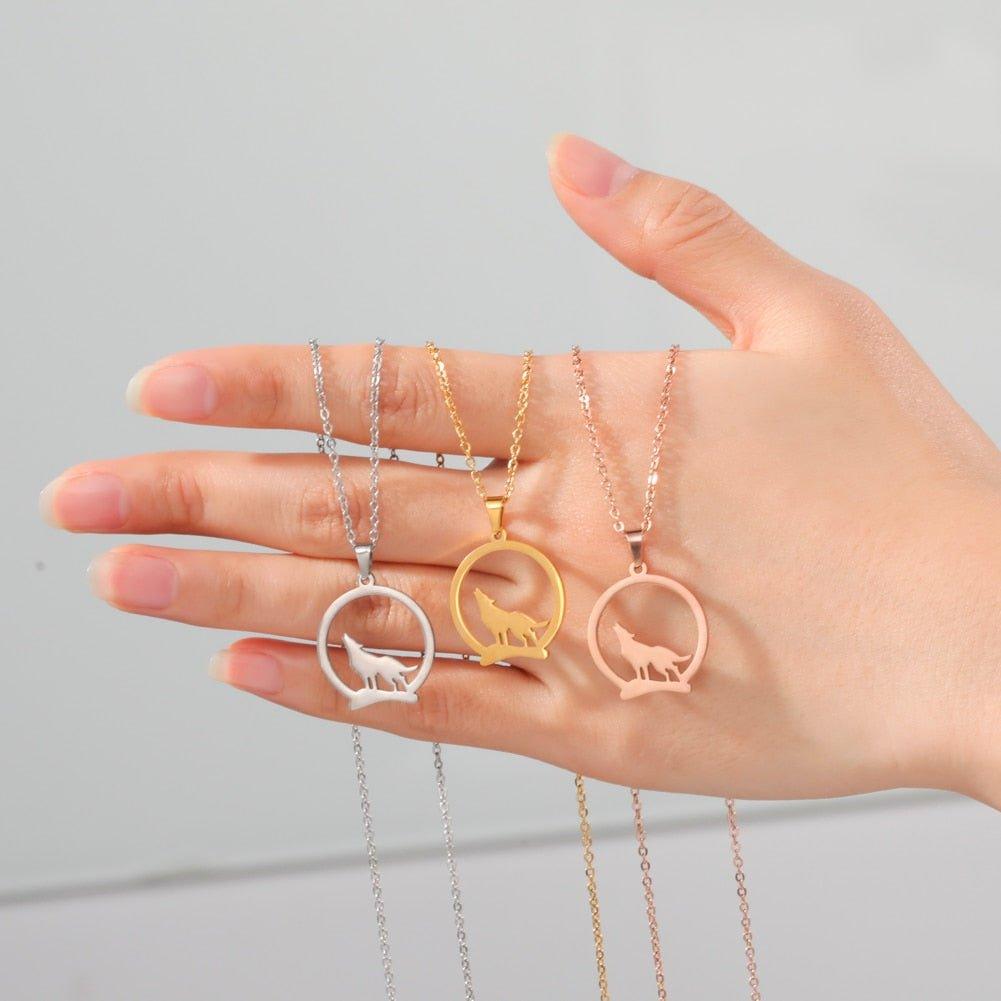 Collier pendentif loup plaqué or / or rose / argent
