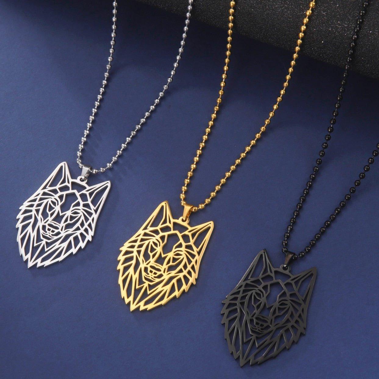 Collier pendentif loup plat plaqué or / argent