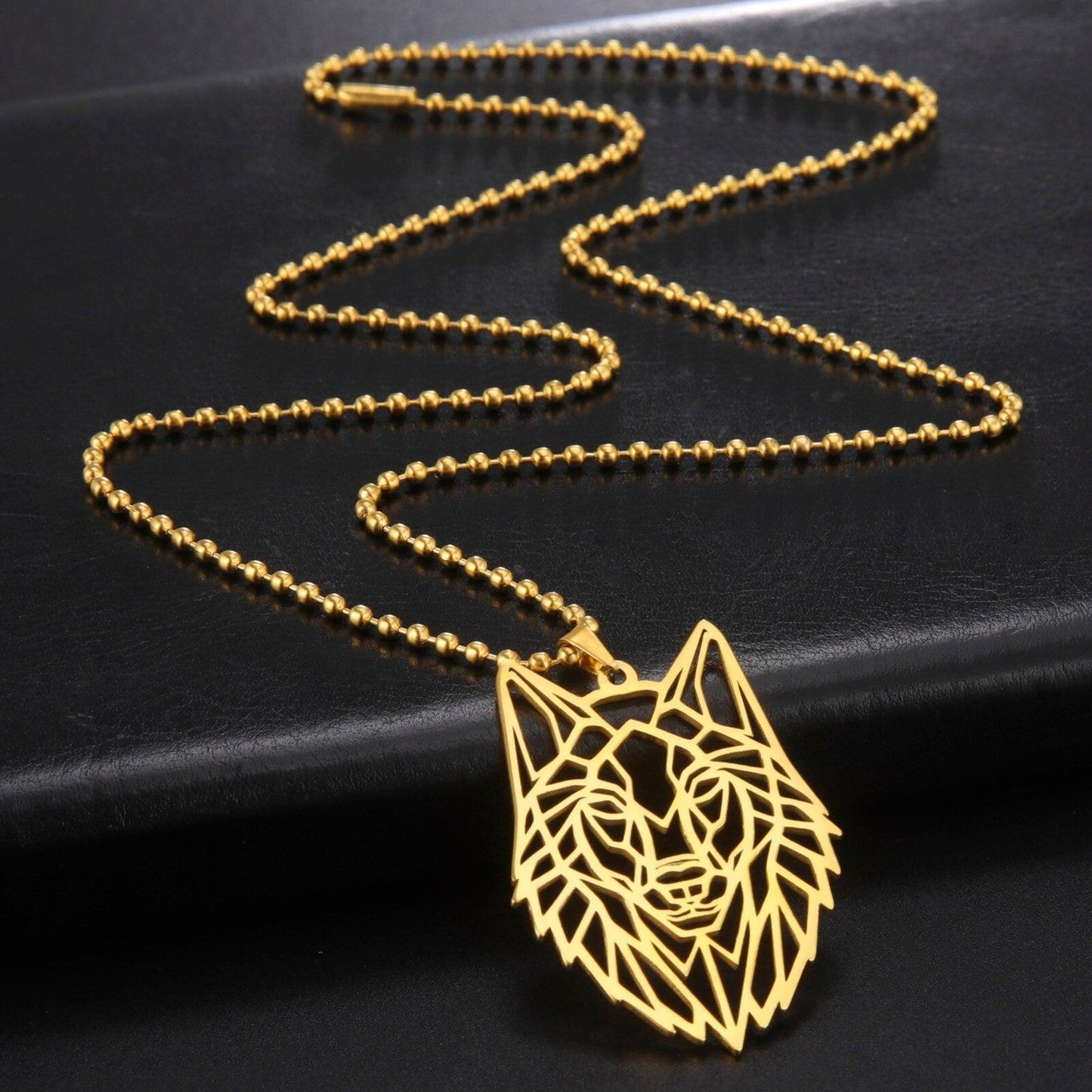 Collier pendentif loup plat plaqué or / argent - MonPendentif