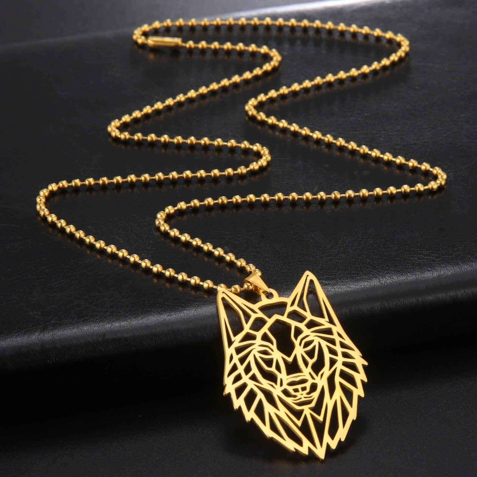 Collier pendentif loup plat plaqué or / argent - MonPendentif