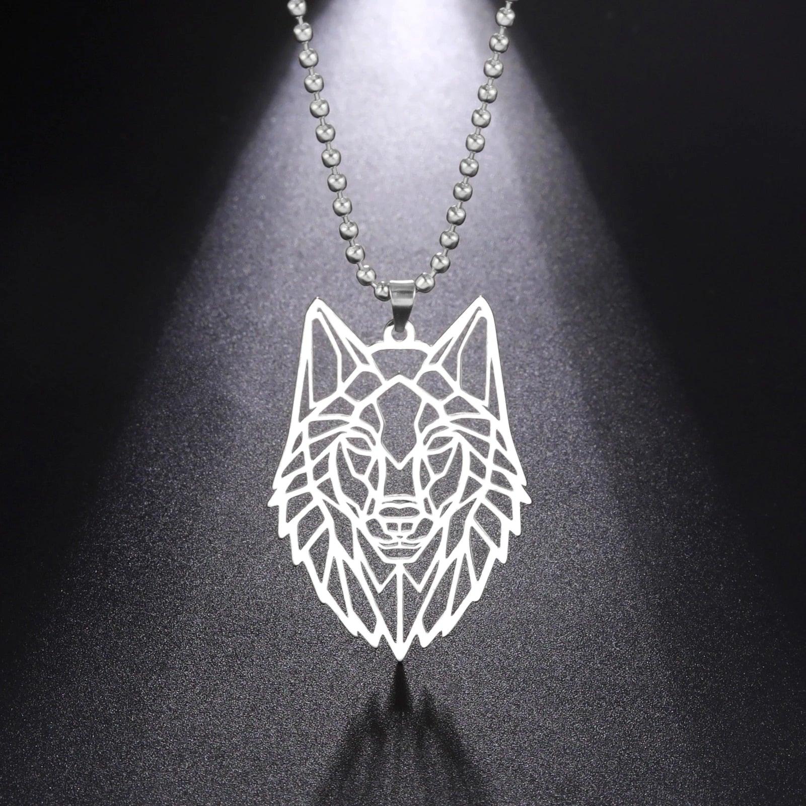 Collier pendentif loup plat plaqué or / argent - MonPendentif