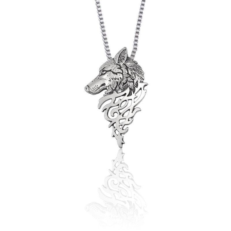 Collier pendentif loup tête plat - MonPendentif