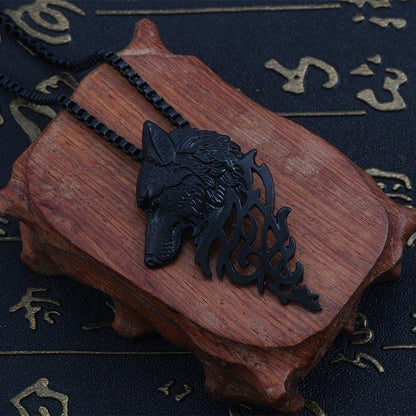 Collier pendentif loup tête plat