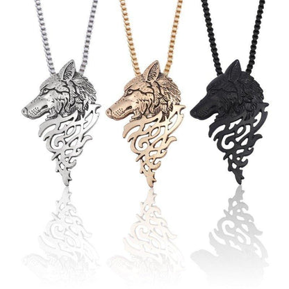 Collier pendentif loup tête plat