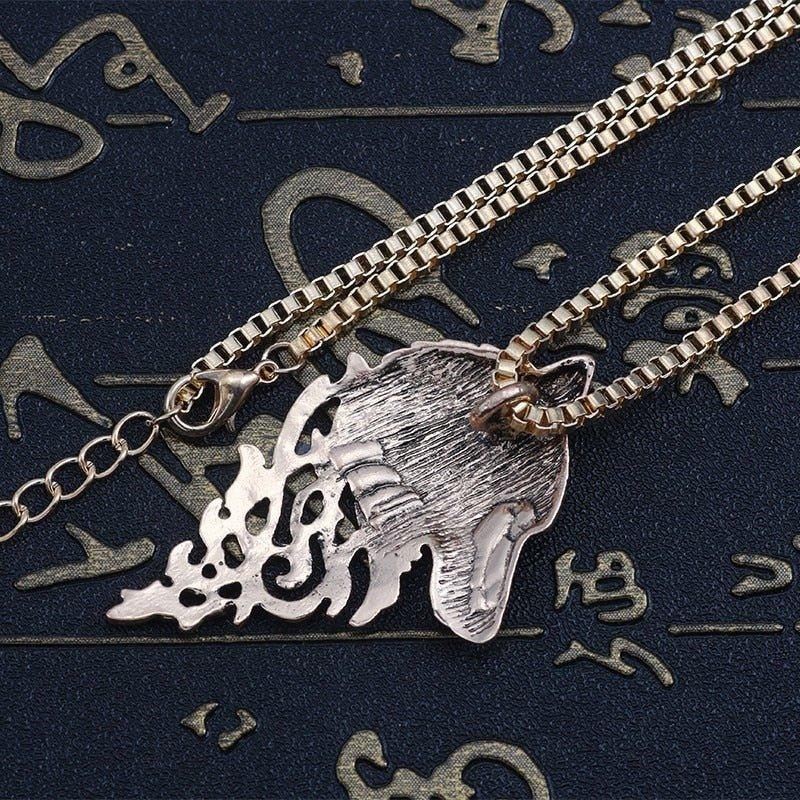 Collier pendentif loup tête plat
