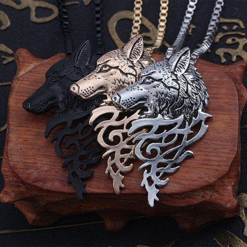 Collier pendentif loup tête plat