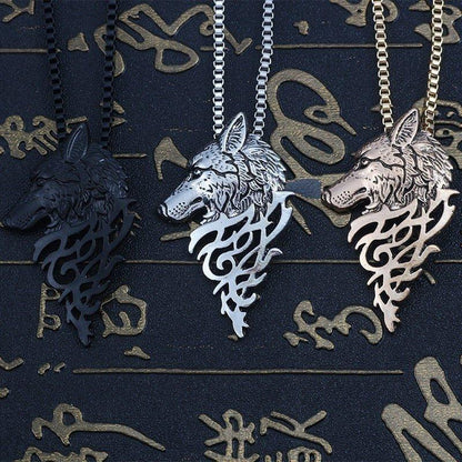 Collier pendentif loup tête plat