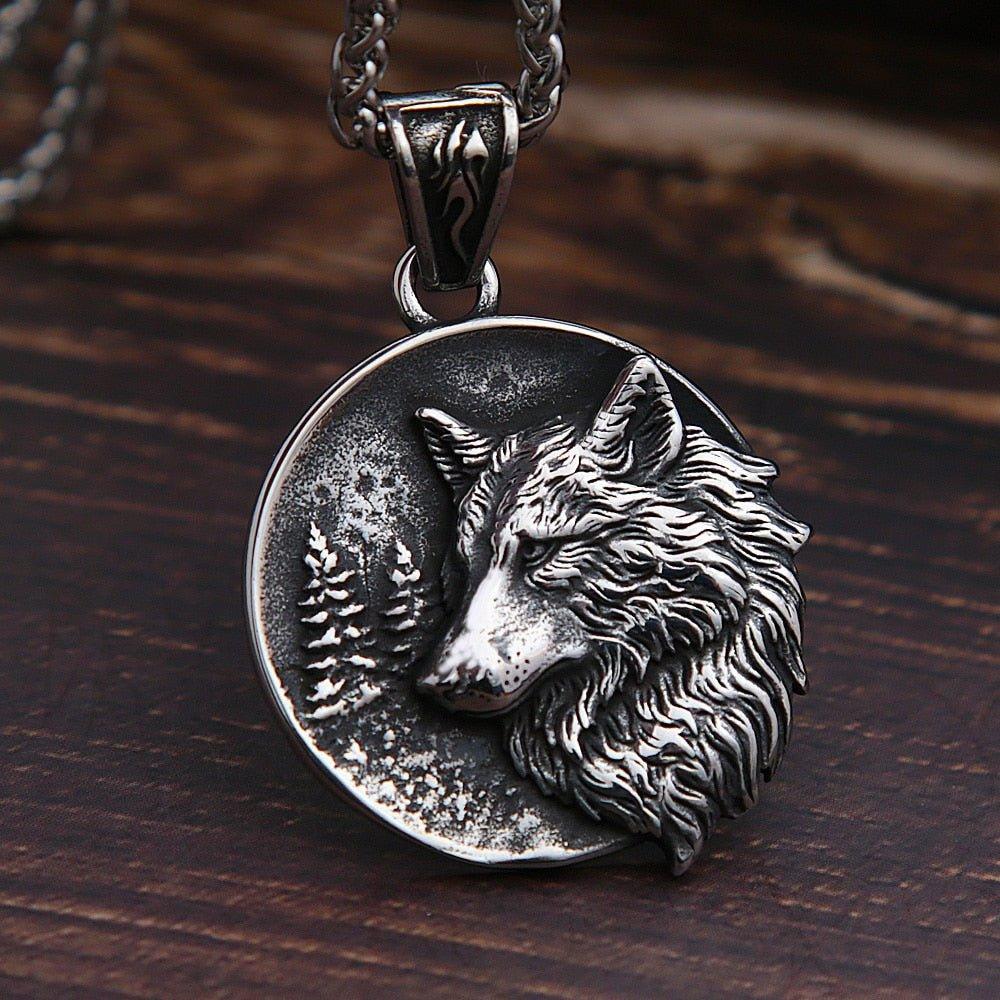 Collier pendentif loup vintage