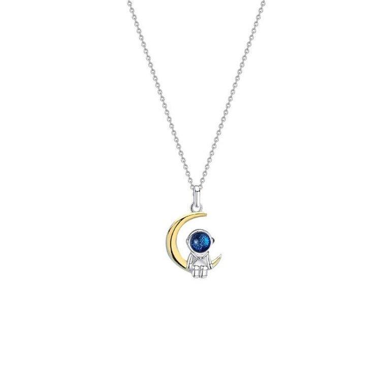 Collier pendentif lune astronaute en argent 925