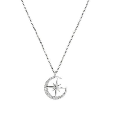 Collier pendentif lune et rose des vents avec strass - MonPendentif