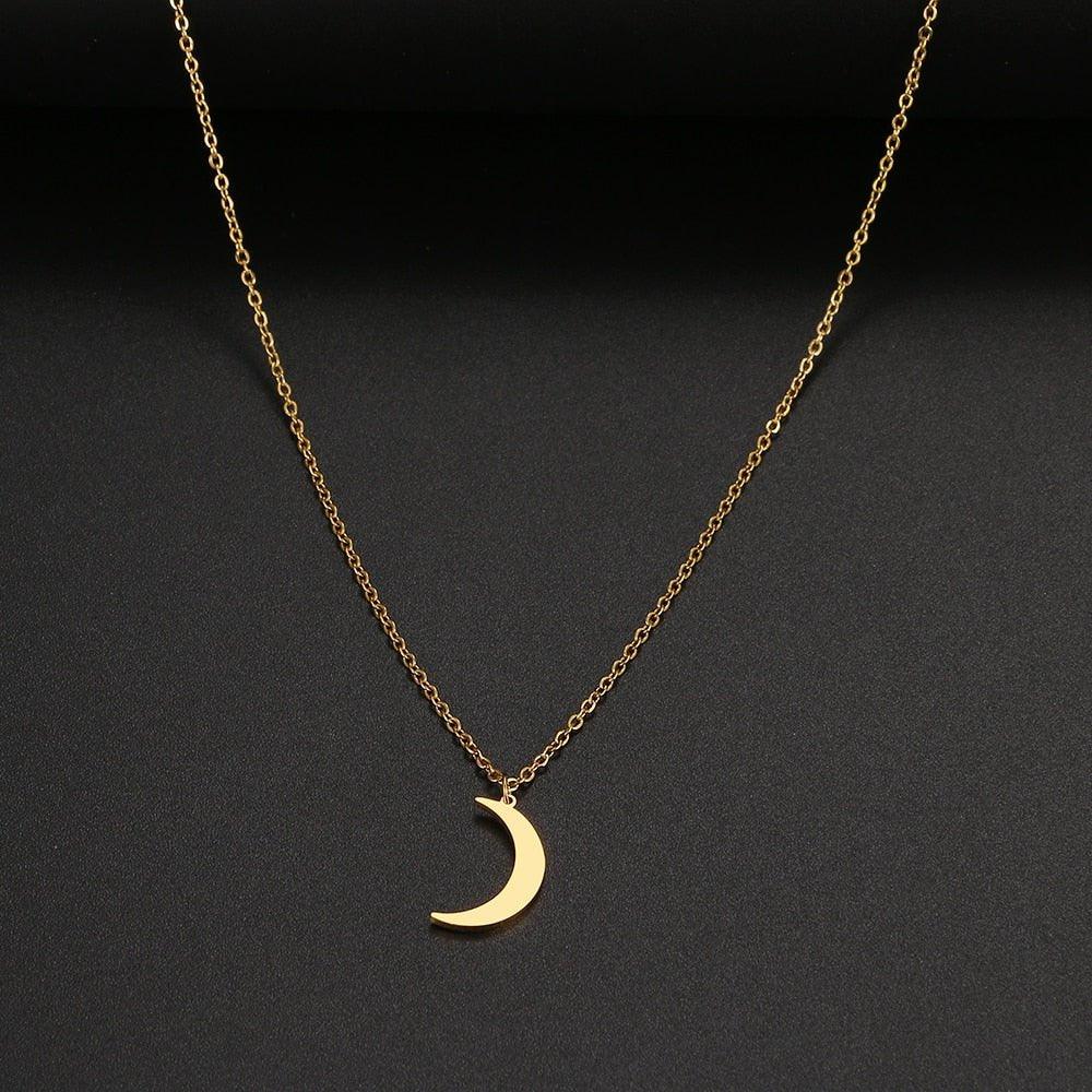 Collier pendentif lune simple plaqué or / argent - MonPendentif