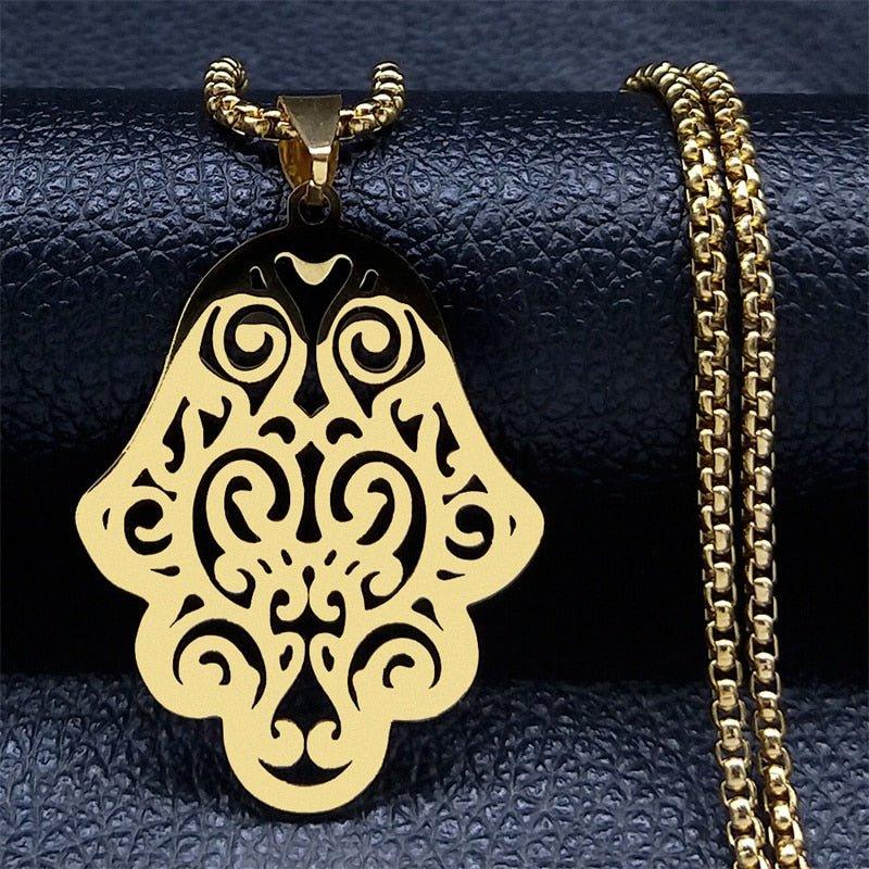 Collier pendentif main de fatma ajourée plat plaqué or / argent - MonPendentif