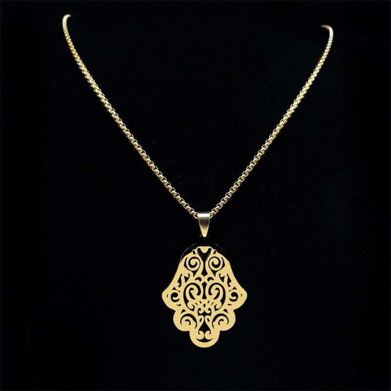 Collier pendentif main de fatma ajourée plat plaqué or / argent