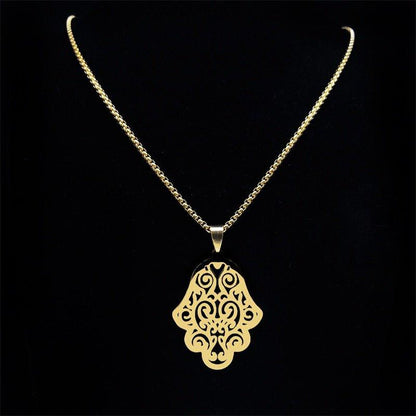 Collier pendentif main de fatma ajourée plat plaqué or / argent