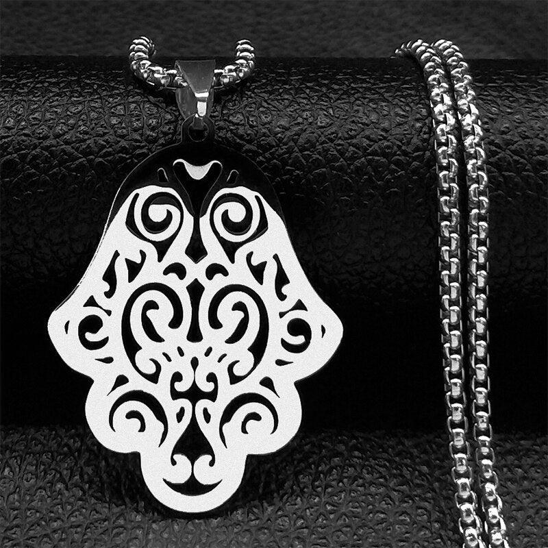 Collier pendentif main de fatma ajourée plat plaqué or / argent - MonPendentif