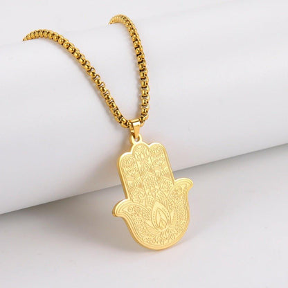 Collier pendentif main de fatma avec gravures plaqué or / argent - MonPendentif