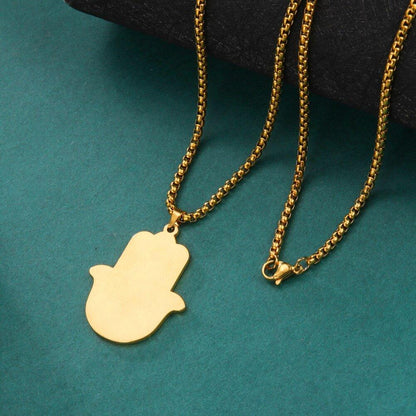 Collier pendentif main de fatma avec gravures plaqué or / argent